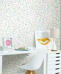 Room decorated with Pink And Blue Glitter Confetti Peel And Stick Wallpaper Sample For Quick, No Fuss Decor, No Water Or Paste Needed