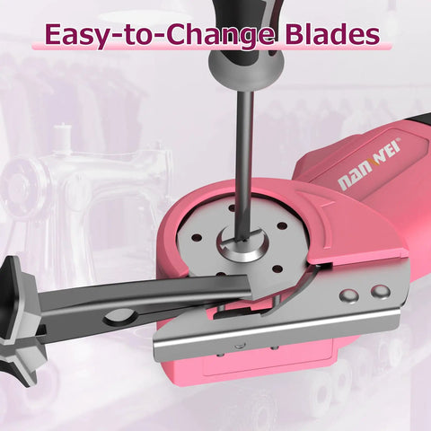 Nanwei Cordless Electric Scissors With Four Point Two Volt Motor And Type-C Charging, showing easy-to-change blade feature.
