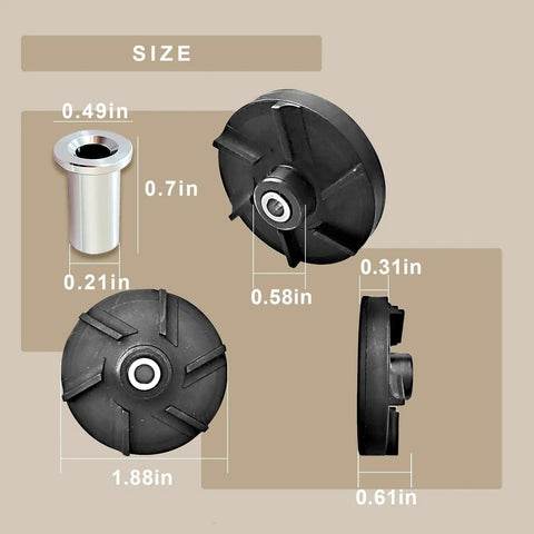 Beefed Up Magnetic Impeller And Bearing Sleeve Kit For Crathco Grindmaster Beverage Dispensers 3587 Impeller 3220 Sleeve Compatible With D15 D155 D25 D255 D35 D355 HD WD 3 Pack size chart with impeller and sleeve measurements
