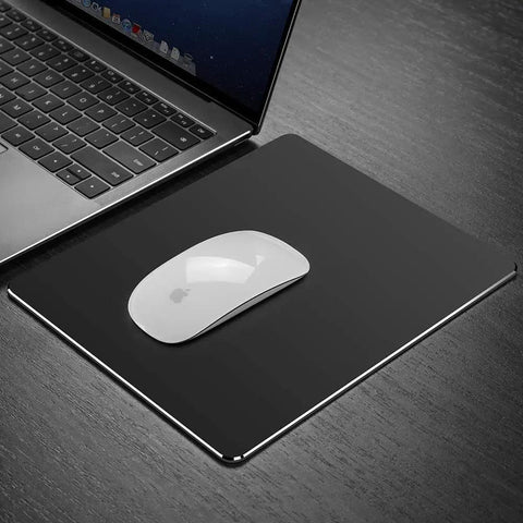 Double Sided Aluminum Mouse Pad for Gaming and Office Use, Thin Hard Surface With Waterproof PU Leather Finish, Black, 9.45 by 7.87 Inches
