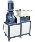 WYDDDARY biaxial shredder with white hopper on blue-gray steel frame; industrial electric shredder