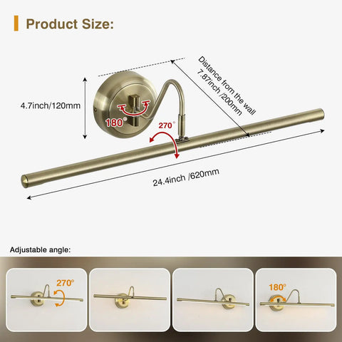 Sleek Antique Bronze LED Picture Light With Swing Arm For Artwork 24.4 Inch Long 14W 70W Equivalent Warm White 3000K Hardwired