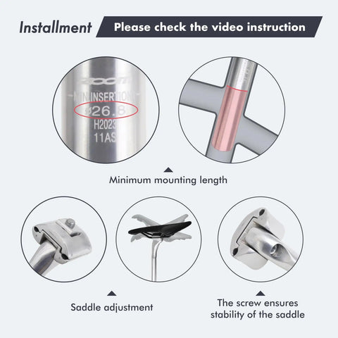 Installation details and adjustments for Seat Post For BMX And Fixed Gear, Chrome Molybdenum Steel, 25.4mm to 27.2mm diameter