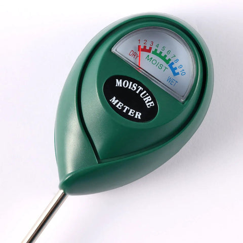 Green moisture meter with color-coded dial for Two Pack Soil Moisture Meters For Houseplants Garden Lawn Indoor And Outdoor Use No Battery Required Plant Water Meter Kit Black And Green With Dual Probes Easy To Read