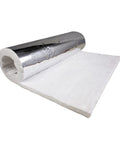 Ceramic Fiber Blanket With Aluminum Foil Facing For High Temp Insulation Half Inch Thick By 24 In By 36 In Rugged And Reliable Stove Furnace Forge Kiln Fireplace Welding Soldering HVAC Six Pound Density Up To Two Thousand Four Hundred Degrees Fahrenheit, roll view