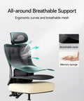 Ergonomic Office Chair With 2D Lumbar Support Adjustable Headrest And Liftable Armrests 145 Degree Stepless Tilt, breathable mesh