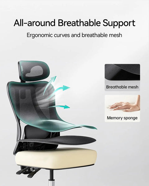 Ergonomic Office Chair With 2D Lumbar Support Adjustable Headrest And Liftable Armrests 145 Degree Stepless Tilt, breathable mesh