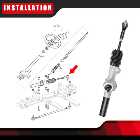 Installation diagram and image of Steering Gear Box Assembly for TXT MPT Golf Cart Fits Gas and Electric 2001 and Up Replaces 70964