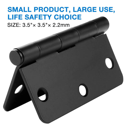 18 Pack Matte Black Door Hinges For Interior Doors Three Point Five Inch Hinges With Rounded Corners Close-up