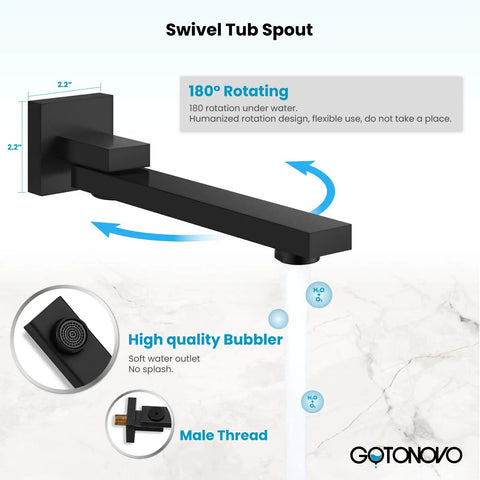 Wall Mounted Bathtub Faucet With Handy Sprayer Built To Last Matte Black Tub Shower Set Single Handle Mixer With 2 In 1 Diverter And Swivel Spout Rough In Valve Included showing swivel spout feature.