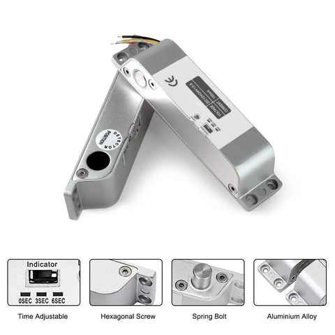 12V DC Drop Bolt Door Lock With Fail Safe NC Mode For Access Control Security, Surface Mounted Electronic Lock With Time Delay