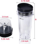 6 Fin Blender Blade Replacement With 2 Pack 16oz Single Serve Cups, Easy Snap On Fit, cup and blade dimensions shown