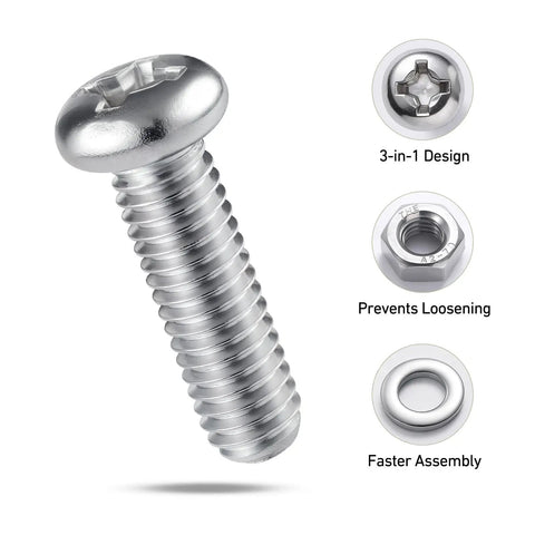 Close-up of stainless steel Phillips pan head screw from 537Pcs Metric Bolts Nuts And Washers Kit M3 M4 M5 M6