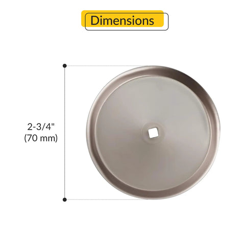 Top view of Back Plate For Cabinet Hardware In Satin Nickel Finish, Heavy Duty Metal Reinforcement Plate with 2-3/4 inch diameter