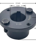 Heavy Duty Split Taper Bushing With H Type Fixed Bore Carbon Steel Locking Collars gripping a 2.5 inch diameter industrial pulley.