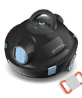 Cordless Robotic Pool Cleaner With Dual Suction And Ultra Long Battery Life, Automatic Pool Vacuum shown with handle and blue accents