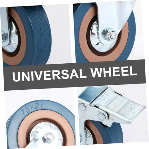 Four Piece Heavy Duty Swivel Caster Wheel Set With Threaded Stem And Retractable Furniture Rollers Built Tough, close-up of 75X21 universal wheel.