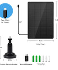 All Day Outdoor Camera Power From IP66 Waterproof Solar Panel With 10 Ft Cable Type C Or Micro USB Adapter And 360 Degree Bracket