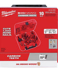 Milwaukee Big Hawg hole saw kit, 10-pc, carbide teeth, red case.