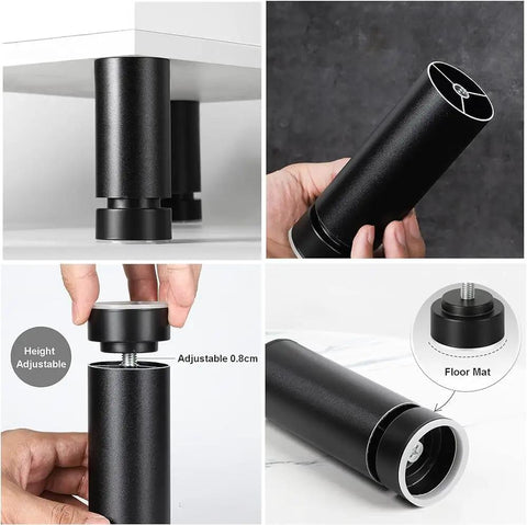 Adjustable Aluminum Furniture Legs M10 1.5mm Threaded Metal Feet showing height adjustment and anti-slip pad