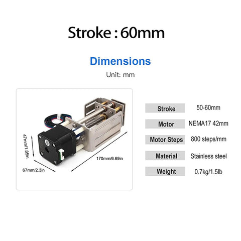 Heavy Duty Cnc Z Axis Slide Table Featuring Butter Smooth Linear Actuator Guide For Diy Milling Machines And Lab Work dimensions with stainless steel and motor specifications.