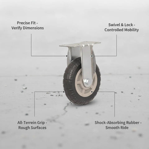 Heavy Duty Swivel Plate Caster Built Like A Tank Replacement Caster Wheel for Industrial Hand Trucks and Warehouse Dollies Smooth Rolling Treads on rough terrain.
