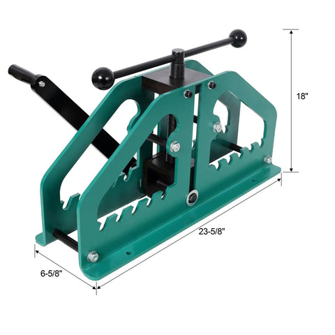 Heavy Duty Manual Tube Roller Bender Pipe Bending Machine Green Carbon Steel constructed, 18 inch tall for shaping tubes with crank control.