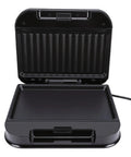 Tnfeeon Nonstick Electric Indoor Grill And Panini Press Maker open view showing nonstick plates and aluminum build for easy clean.