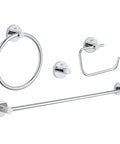 Metal Essentials 27.17-Inch 4-In-1 Master Bathroom Accessories Set with Concealed Mounting, featuring towel rail, robe hook, chrome finish
