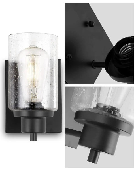 2-Pack Dope Modern Bath Vanity Light Fixtures With Seeded Glass Sconces, close-up of black wall lights for various rooms
