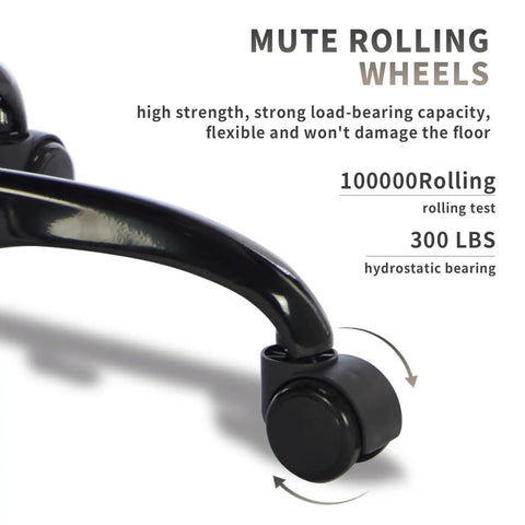 Close-up of black mute rolling wheel on Gaming Chair With Massage And Footrest Ergonomic PC Gaming Chair With Headrest.