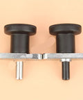 Top Tier Indexing Plunger With Flange Mount And M6 M8 Threads features two black plastic thumb grips on metal bases.