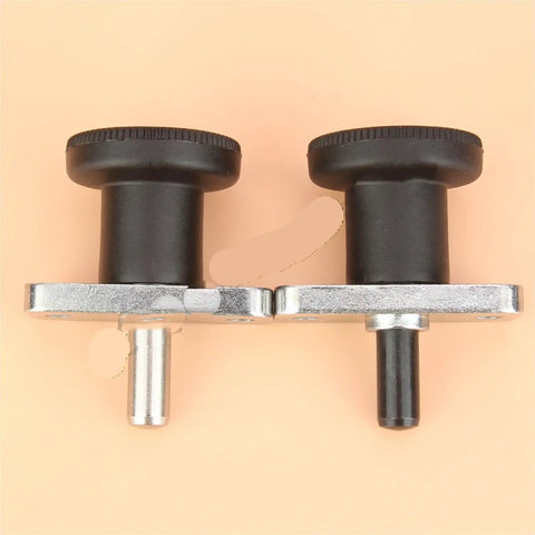 Top Tier Indexing Plunger With Flange Mount And M6 M8 Threads features two black plastic thumb grips on metal bases.