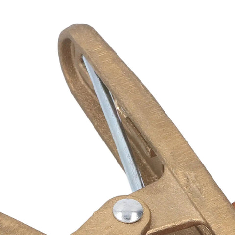 Close-up of Heavy Duty A Shape Ground Welding Earth Clamp With Superior Grip And High 800A Power Rating for MIG Arc Welding Jobs.