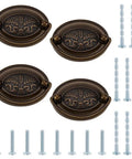 4 Pack Antique Oval Bail Drawer Pulls 3.3 Inch Bronze Wheat Pattern Farmhouse Vibe Vintage Cabinet Handles With Screws