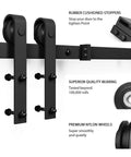 Sliding hardware kit from Glass Barn Door 28 x 84 In With 5 Ft Sliding Hardware Kit And Handle, featuring rubber stoppers and nylon wheels.