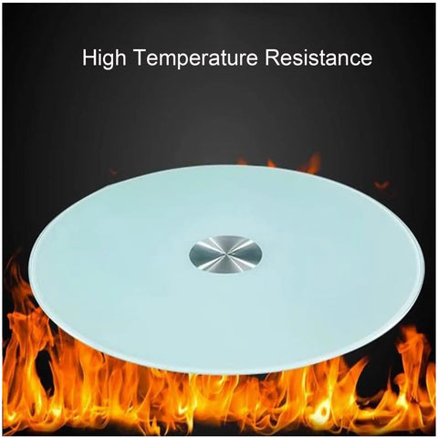 Glass Lazy Susan With Durable Metal Base 360 Degree Rotation Smooth Silent Bearings Heavy Load Capacity Ideal For Family Dinners Parties Buffets And Tabletop Serving 78cm 30.7in shown with high temperature resistance feature.