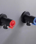 Angle Valve Toilet Copper Valve Kitchen Sink Tap Triangle Valve Hot And Cold Water Heater Fittings For Easy DIY Plumbing In Home Bath And Kitchen With Color Coded Blue Cold Red Hot Marks, black wall-mounted pair
