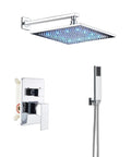 Two Way Chrome Shower System With 10 Inch LED Rain Head Wall Mounted Handheld Sprayer Brass Valve Rough In Body Pro Grade Spa Quality