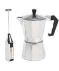 Compact Stovetop Espresso Maker And Handheld Electric Milk Frother Gift Set Pro Grade Aluminum Moka Pot with frother for strong coffee.