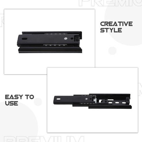 Heavy Duty Silent Telescoping Drawer Slides 3 Section Ball Bearing Bottom Mount Black 2 Pack, shown open and closed
