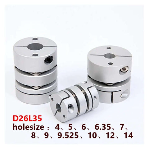 Heavy Duty Flexible Double Diaphragm Shaft Coupler D26L35 Perfect For Stepper Motor Encoder And Ballscrew 9X12 Size Super Reliable And Lightweight Fit, D26L35 metal coupler shown with 9.525mm bore options