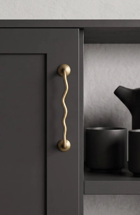 Brushed Antique Brass Wavy Cabinet Pulls With Five Inch Hole Centers Go To Kitchen Cupboards And Dresser Vanities