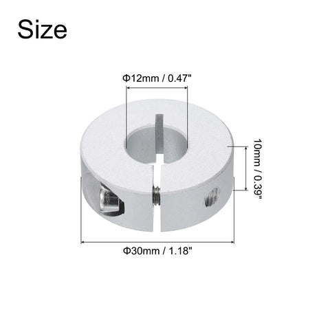 Top Shelf 10 Pcs Single Split Clamp On Shaft Collar 12 mm Bore Aluminum Alloy Locking Hub dimensions shown, 12mm bore, 30mm outer diameter.
