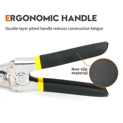 Close-up of 6 Inch Hand Seamer with black double-dipped cushion handles, ideal for bending and flattening metal, ergonomic design