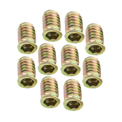 Solid M6 By 15mm Furniture Insert Nuts Hex Socket Fasteners With Zinc Coating For Wood Projects set of 10 rust resistant fasteners.