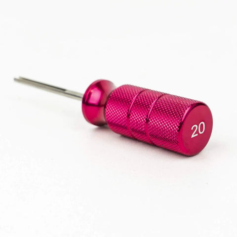 Close-up of 20 gauge tool from 7 Piece Deutsch Terminal Release Tool Kit For Wire Terminals 4 8 12 14 16 20 Gauge Pro Grade With Aluminum Handles Stainless Tips Wedge And Flat Tip Screwdrivers EVA Foam Organizer