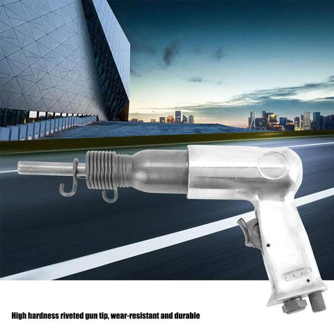5.5 CFM Riveting Gun Handheld Air Riveter Round Head Pneumatic Tool on a cityscape background
