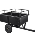 Beefy Heavy Duty Steel Dump Cart With 15 Cubic Feet Capacity, Pull Behind Utility Cart, Removable Sides, Black, angled view