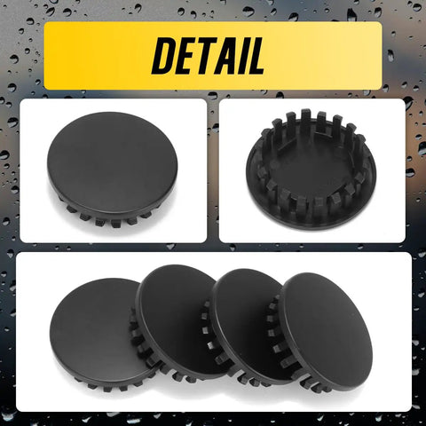 Matte Black Wheel Center Caps 2.63 Inch Outer Diameter Snap Fit Installation For Cadillac Chevy Buick with snap-style design.